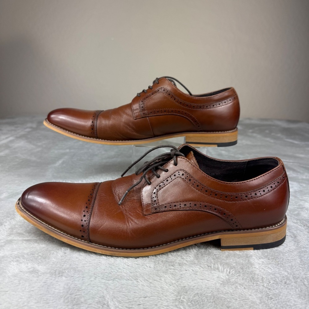 Stacy Adams Mens Cognac Brown Leather Cap Toe Brogue Oxford Dress Shoes 12M